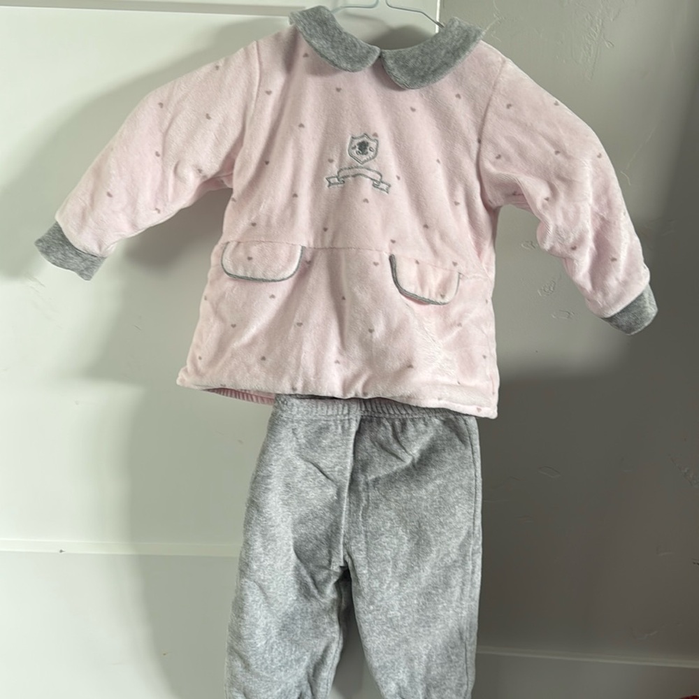 Chickadee baby girl pink and gray outfit European size 80